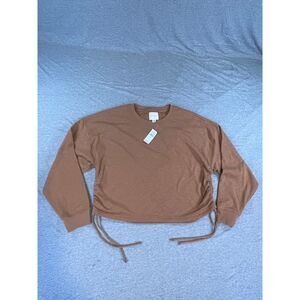 American Eagle Outfitters Womens Side-ruched Cropped Sweatshirt Tan/Brown XL NWT
